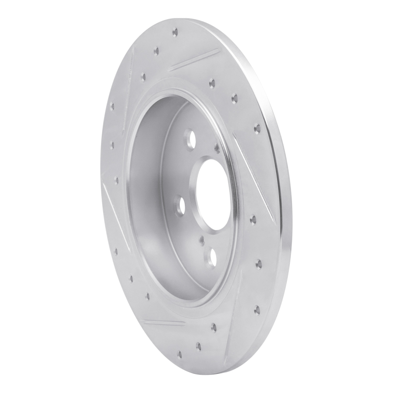 Toyota Corolla Brake Rotor (1) - Rear Right - R1 Concepts - Drilled & Slotted - Silver - `09-`15